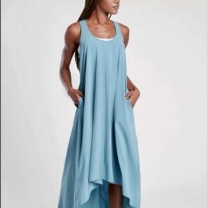 Athleta Presidio Light Blue Backless High Low Middi Dress Pockets Gently Used